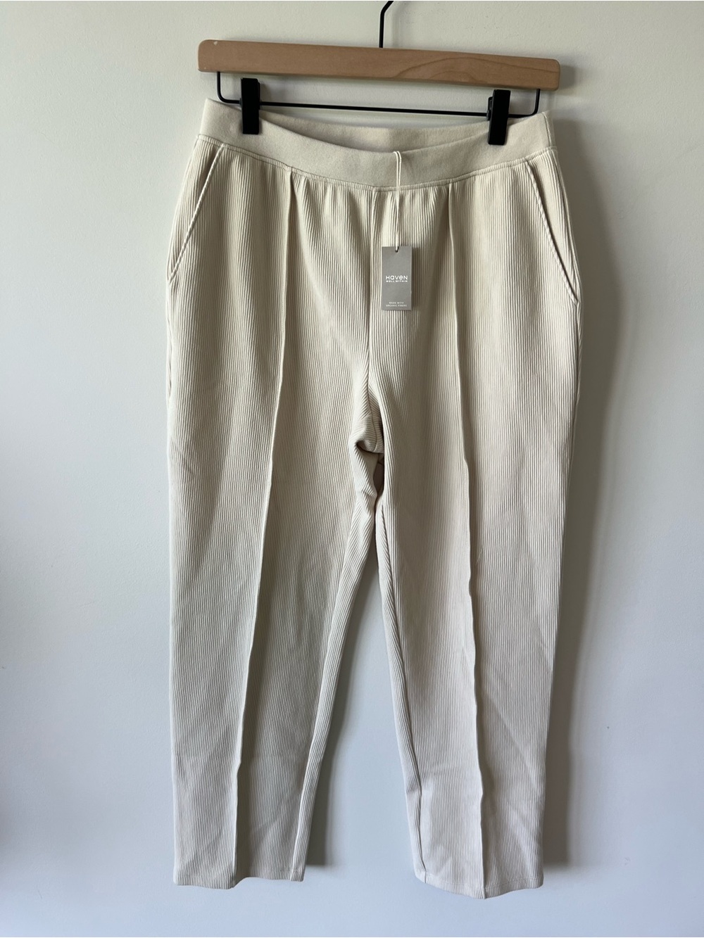 NWT Haven Well Within Loungewear BRUSHED RIB KNIT TAPERED PANTS Cream